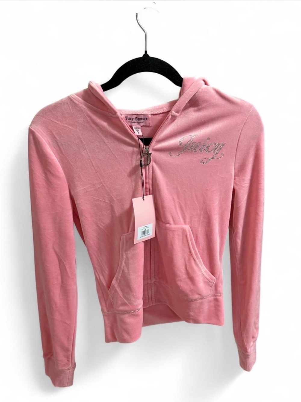 Juicy Couture flamingo Pink Velour Rhinestone Zip Up Hoodie Size Small NWT Y2K